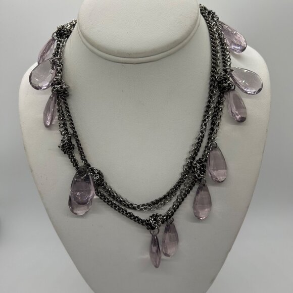 Loft Double Strand Necklace Purple Faceted Teardrop Silver-Tone Chain Vintage - Picture 11 of 15